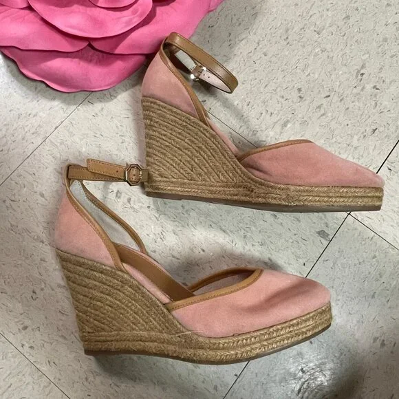 LOUISE ET CIE Lo-Palma Pink Brown‎ Suede Leather Wedge Espadrilles