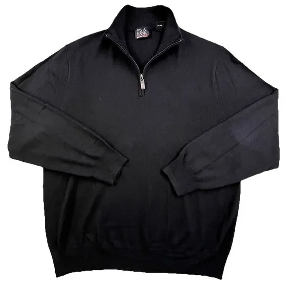 Jos A Bank Signature Collection Merino Wool 1/4 Zip Sweater Men's Large Black