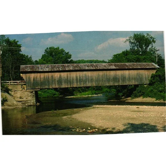 Old Covered Wood Bridge Postcard Travel Souvenir Unposted Waitsfield Vermont