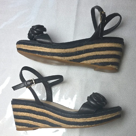 🌸Kate Spade Black and‎ Tan Espadrille Wedges 6.5