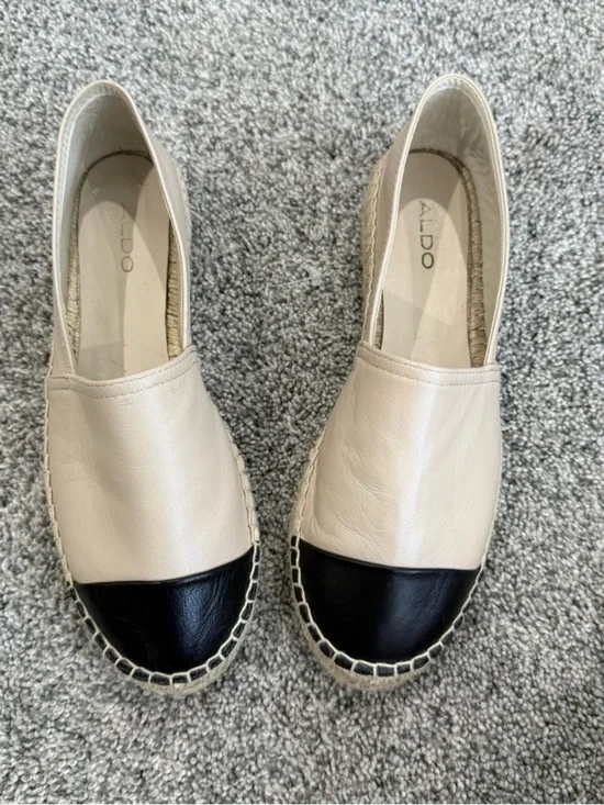 Aldo Genuine Leather Beige Black Cap Toe Espadrilles Preppy Comfy Women’s US 8