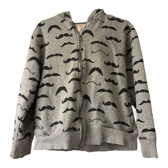 Gymboree Gray and Black Mustaches Hoodie Size Large