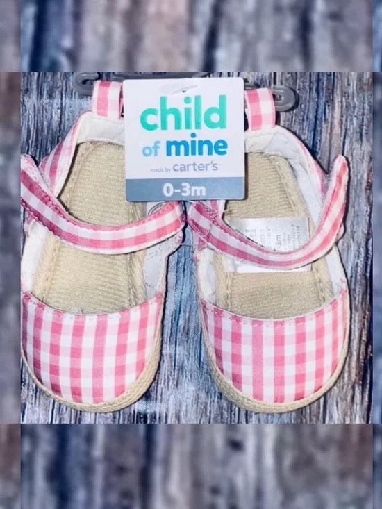 💞 New Infant & Baby Girl Size 0-3 Month Pink Gingham Crib Shoes