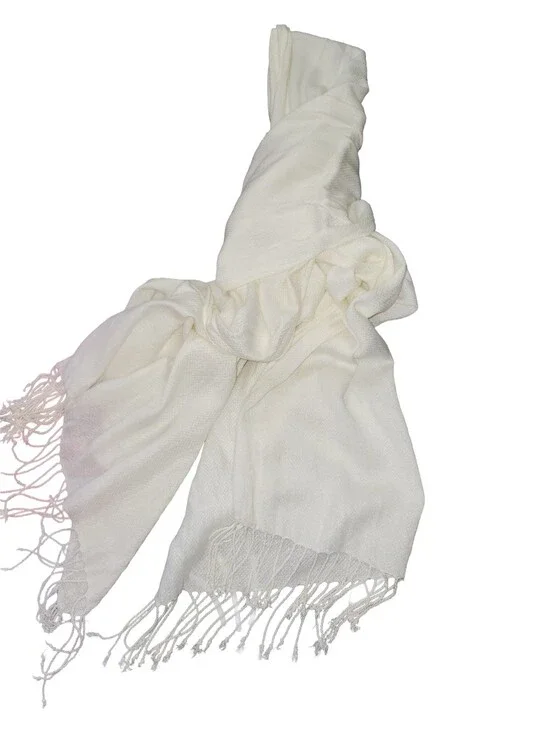 Classic Cream Fringed Scarf Soft Lightweight Wrap Oversized 22