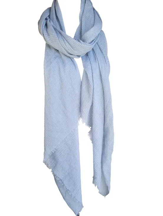 MANGO Lightweight Blue Scarf Wrap Large Oversized Frayed Edge Accessory