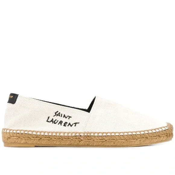 Saint‎ Laurent Beige Canvas Espadrilles w Embroidered Logo Sz 36