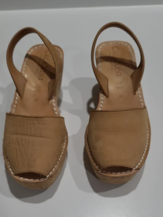 CalaXini Handcrafted Leather Avarca Tan  Espadrille Slingback Wedges - Size 7