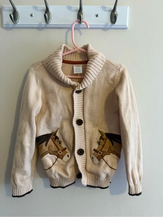 Gymboree Cream Knit Cardigan with horse motif