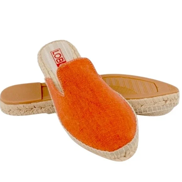 Lobo Spain Burnt Orange‎ Linen Espadrille Mules Slip On Shoes Womens 8.5