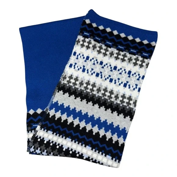 Talbots Blue‎ Fair Isle Lambswool Blend Scarf Winter Knit Accessories
