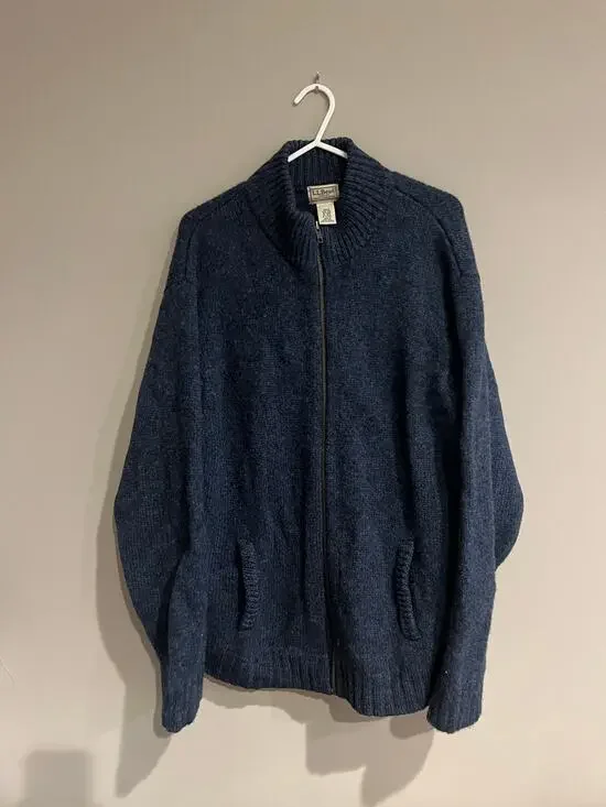 Vintage LL Bean Full Zip Sweater Made in Hong Kong 100% Shetland Wool Men's XL