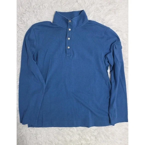 Banana Republic Sweater Mens Large Blue Cotton‎ Snap Button Mock Neck Pullover