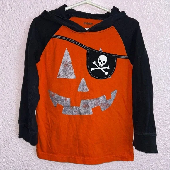 Gymboree Orange and Black Halloween Pirate Pumpkin Hoodie