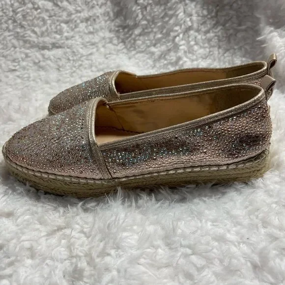 INC International concept gold glitter Espadrilles round toe slip on size 9.5