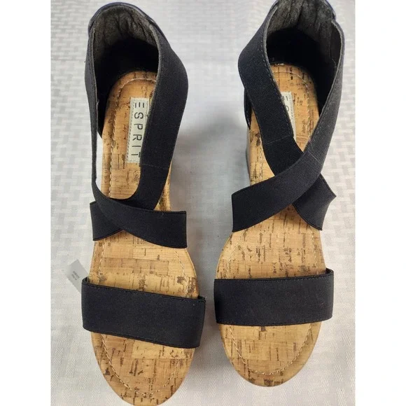Womens ESprit Wedge Black Cork Sandals 8.5