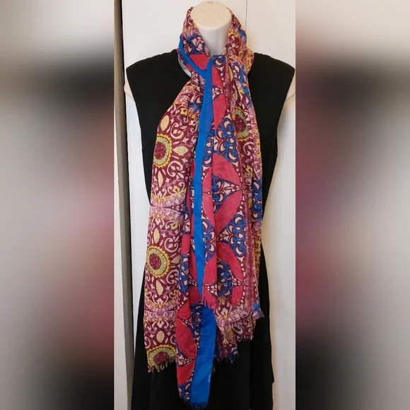 Multicolor Scarf Wrap Shawl Accessory Colorful Boho Gypsy Fringe Batik Pretty