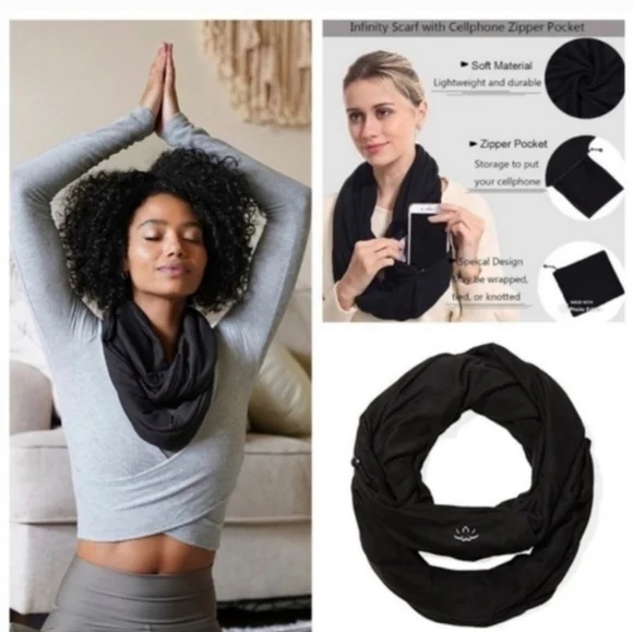 NEW! Beyond Yoga Pocket Infinity Scarf Black‎