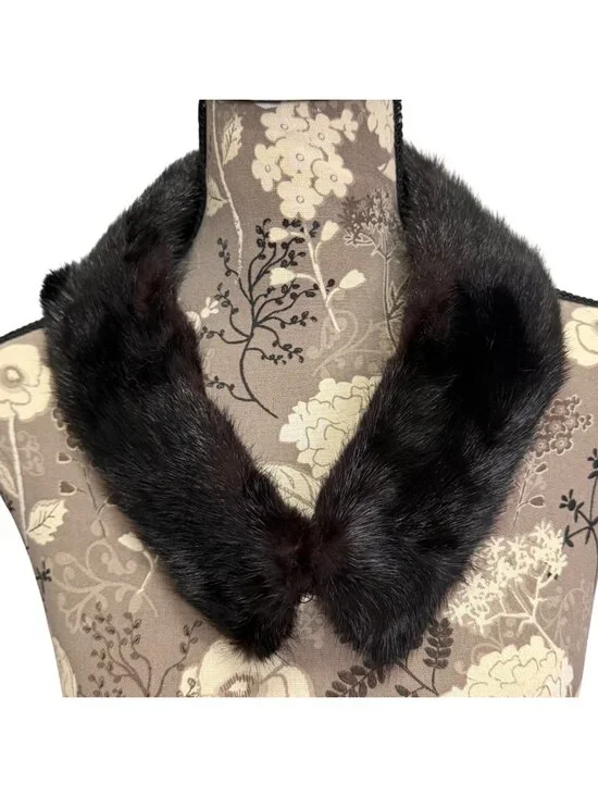 VTG Black Genuine Mink Fur Scarf Collar Wrap For Women Winter Fashion Accessory