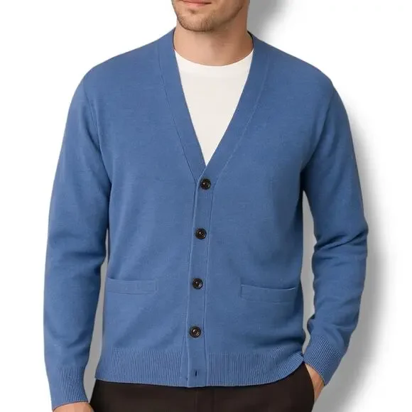 Joseph Turner Yorkshire Blue Lambswool Cardigan Sweater Men’s Medium Unisex Knit