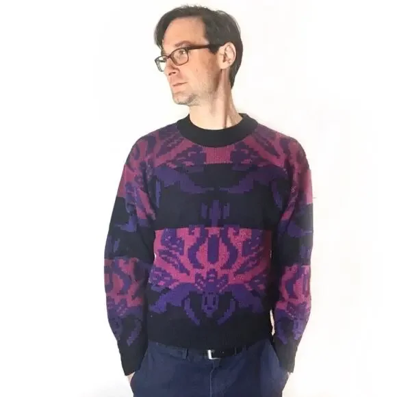 Vintage knit sweater purple and black unisex mens womens Size Small