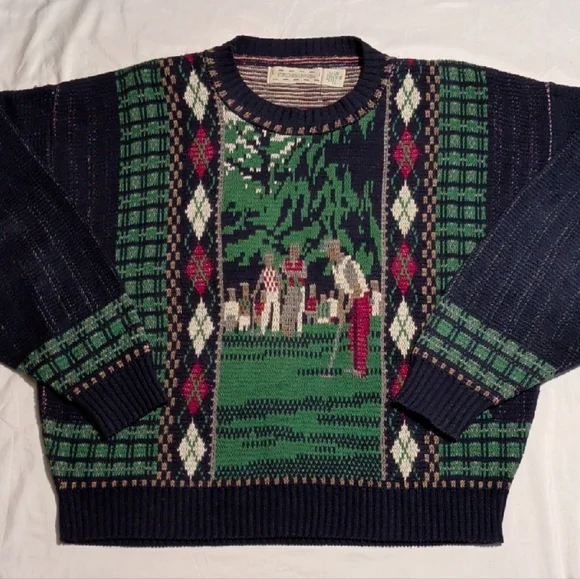Vintage 90s Crossings Golf Loose Knit Sweater Grandpacore All Over Print Baggy