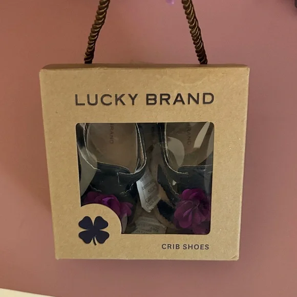 Lucky Brand Black Baby Crib Shoes with Purple Flower Accent