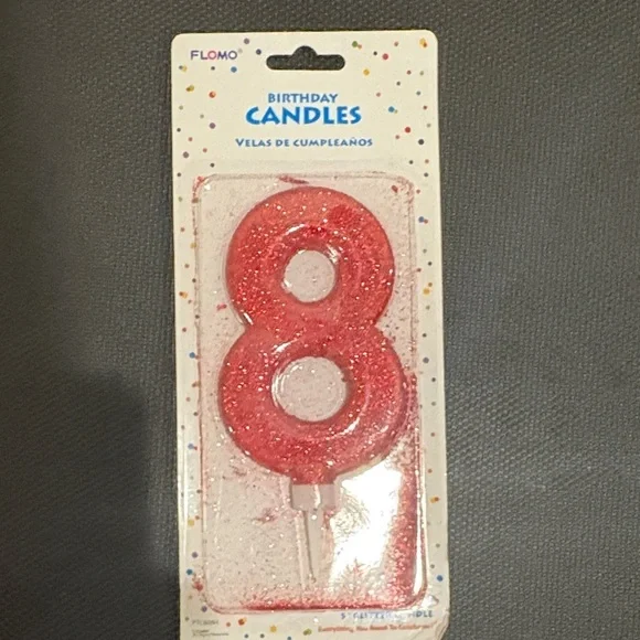 Red Glitter Number 8 Birthday Candle