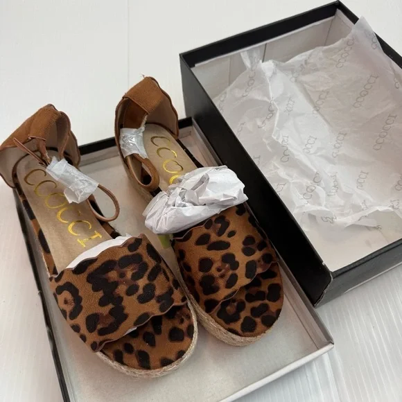CCOCCI Brown Leopard Print Women's Sandals platform espadrilles