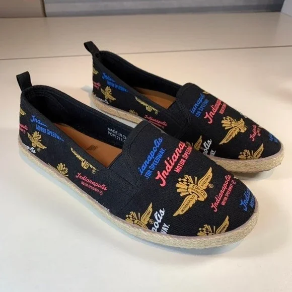 Indianapolis Motor Speedway Shoes Women's 10 XL Black Canvas Espadrille Slip-on
