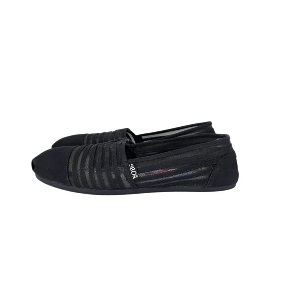 Bobs from Skechers Women's Black Canvas Mesh Slip On Ballet Flat Casual Size 10