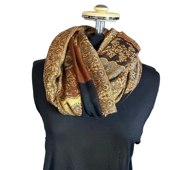 Cejon 100% rayon brown tones fringed scarf 28 x 82