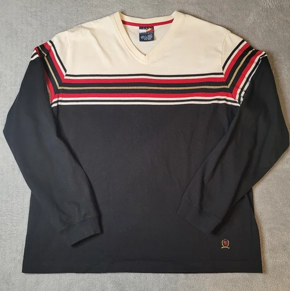 Vintage 90s Tommy Hilfiger Crest Logo Long Sleeve V-Neck. Men's Shirt - Size XL