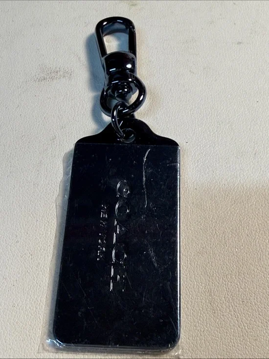 Coach Silver blue Rectangular Metal Tag Keychain with Clip