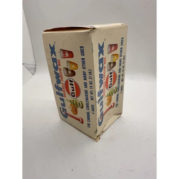 Vintage Gulfwax‎ Household Paraffin Wax Partial Box 2 Cakes Gulf Oil Canning