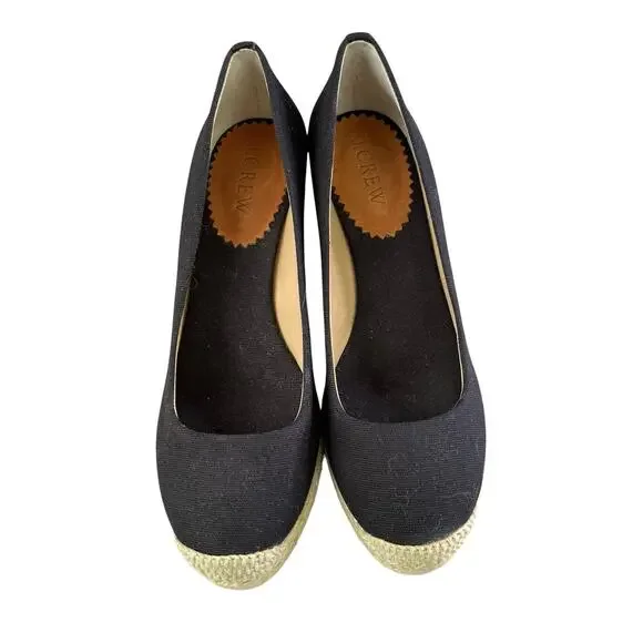 NEW J Crew Women’s Size 6 Seville Canvas Espadrille Black Wedges Slip Ons 64498