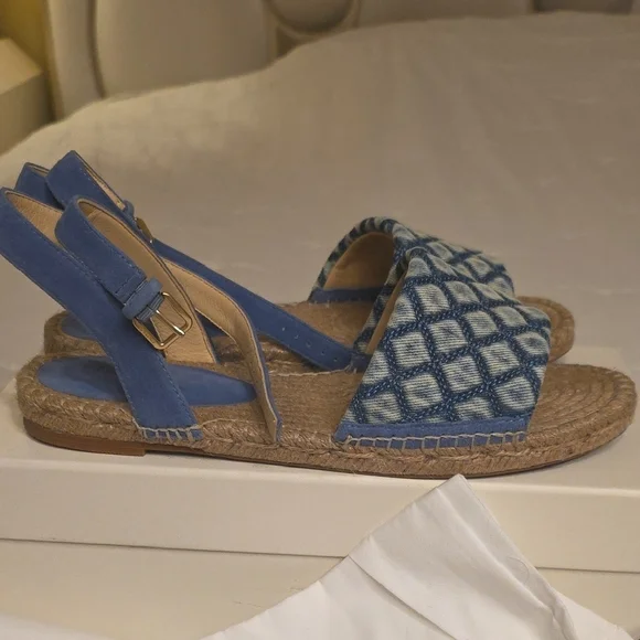 L'AGENCE Quilted Denim Blue Espadrille Ankle-Strap Sandal 8.5