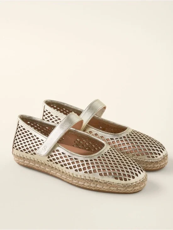 Gentle Souls Sienna Mettalic Fish Net Mary Jane Espadrille In Gold Size 7.5