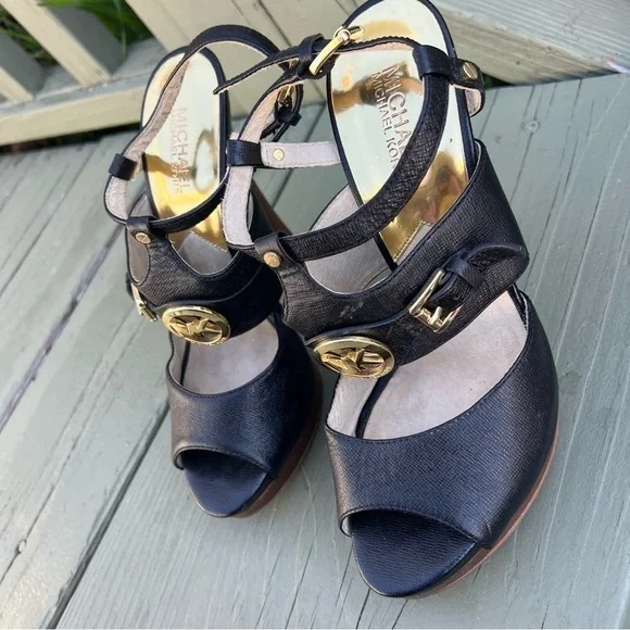 Michael Kors, McKenzie Black Women Heel Sandals Size 9