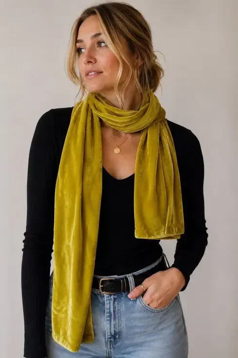 Echo Silk Blend Velvet Oblong Scarf Chartreuse Gold Luxe 82% Rayon 18% Silk