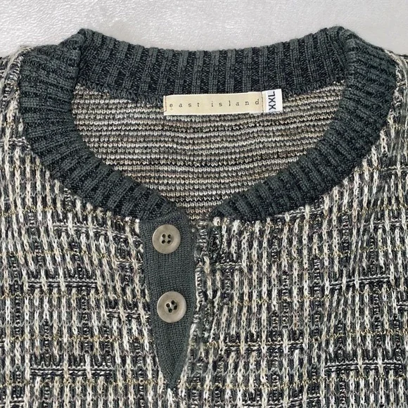 Crewneck Henley Textured Knit Sweater Mens XXL Green Earthy Tones Grandpa Crosby