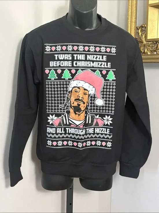Snoop Dogg Small Ugly Christmas Sweater Black Sweatshirt Holiday
