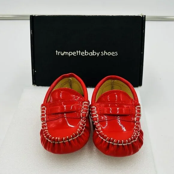 Trumpette Baby Shoes Loafers Red Patent Driver Easter Sz 6-12 Months Unisex