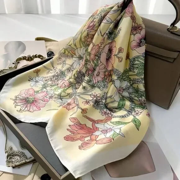 Floral Scarf in Cream and Pink M644