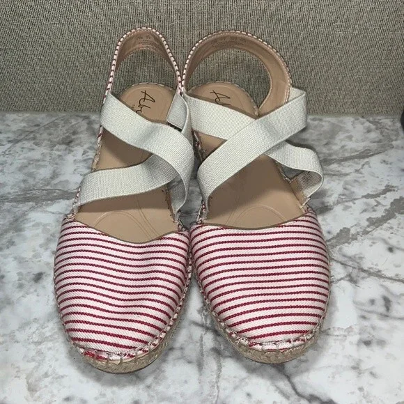 Abella Riviera espadrille Sandals size 8.5 M red and white stripe