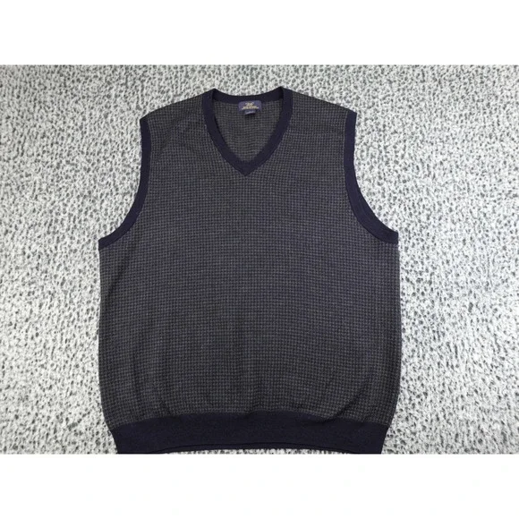 Brooks Brothers Sweater Vest Mens Large Blue Excellent Merino Wool Houndstooth