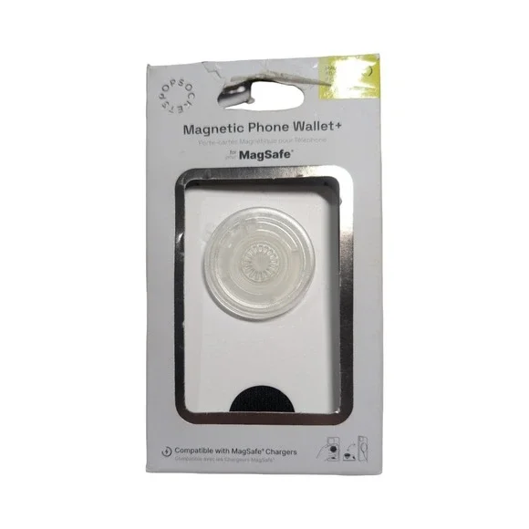14-O PopSockets Magnetic MagSafe‎ PopWallet+ Phone Wallet/Grip - White/Clear Top
