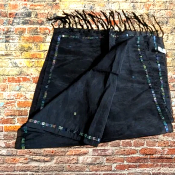 Long Bohemian Chic Black Scarf Fringe 66 x 20