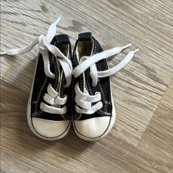 Black and White Baby Walker Sneakers with Canvas Design