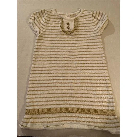 Girls Gymboree Size 3t Sweater Dress White And Gold Metallic