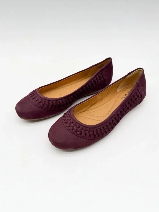 Earth Jett Comfort Ballet Flats Nubuck Suede Woven Detail Purple Burgundy 8 NEW